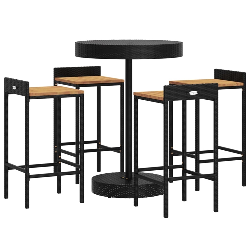 vidaXL 5 Piece Solid Acacia Wood Bar Set in Black