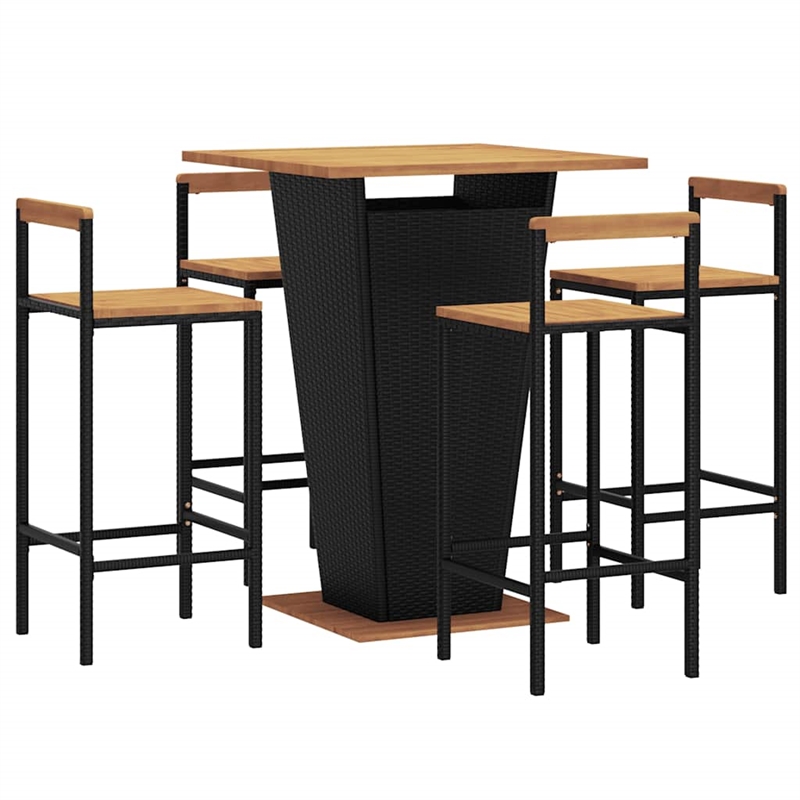 vidaXL 5 Piece Solid Acacia Wood Bar Set in Black