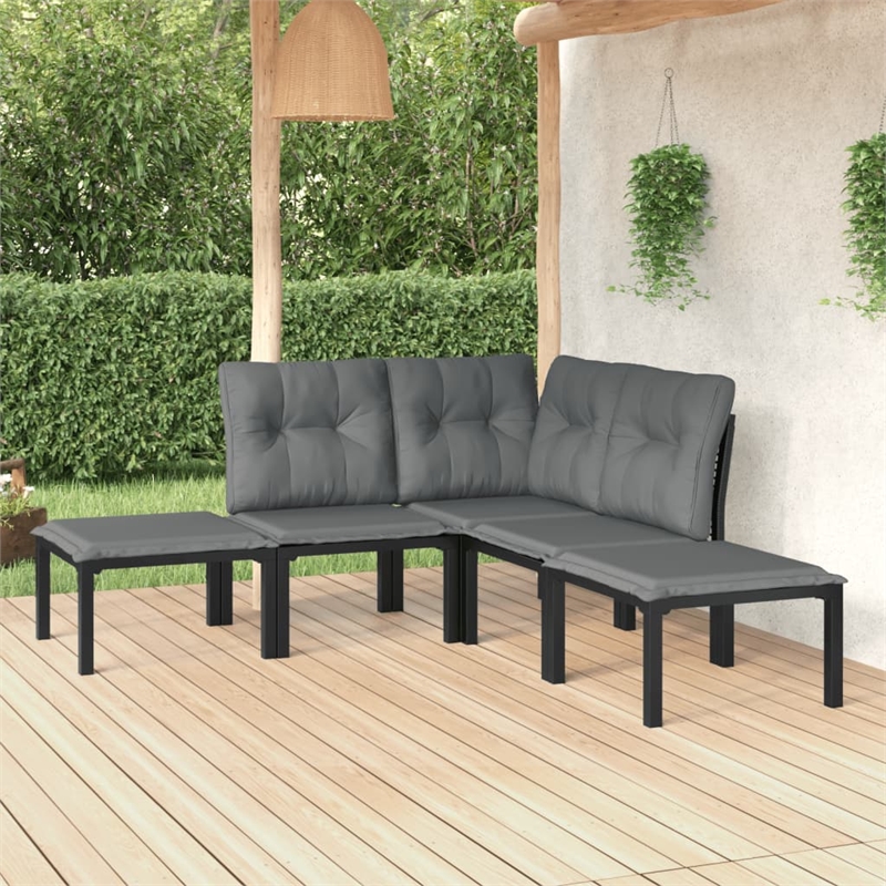 vidaXL 5 Piece Poly Rattan Small Garden Lounge Set in Black/Gray