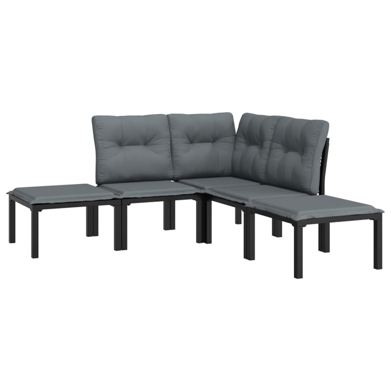 vidaXL 5 Piece Poly Rattan Small Garden Lounge Set in Black/Gray