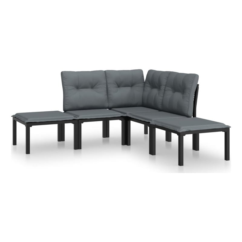 vidaXL 5 Piece Poly Rattan Small Garden Lounge Set in Black/Gray