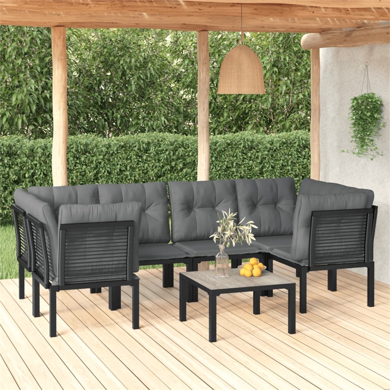 vidaXL 7 Piece Steel Small Garden Lounge Set in Black/Gray