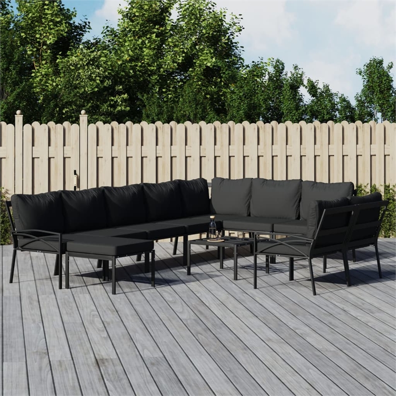vidaXL 11 Piece Steel Medium Garden Lounge Set in Black/Gray