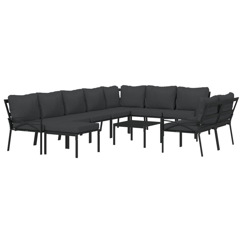 vidaXL 11 Piece Steel Medium Garden Lounge Set in Black/Gray