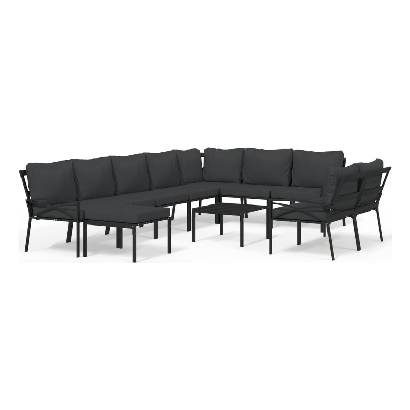 vidaXL 11 Piece Steel Medium Garden Lounge Set in Black/Gray