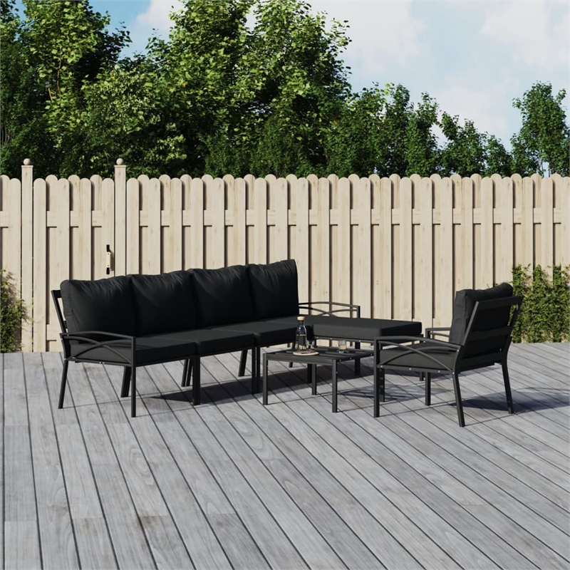 vidaXL 7 Piece Steel Garden Lounge Set in Black/Gray