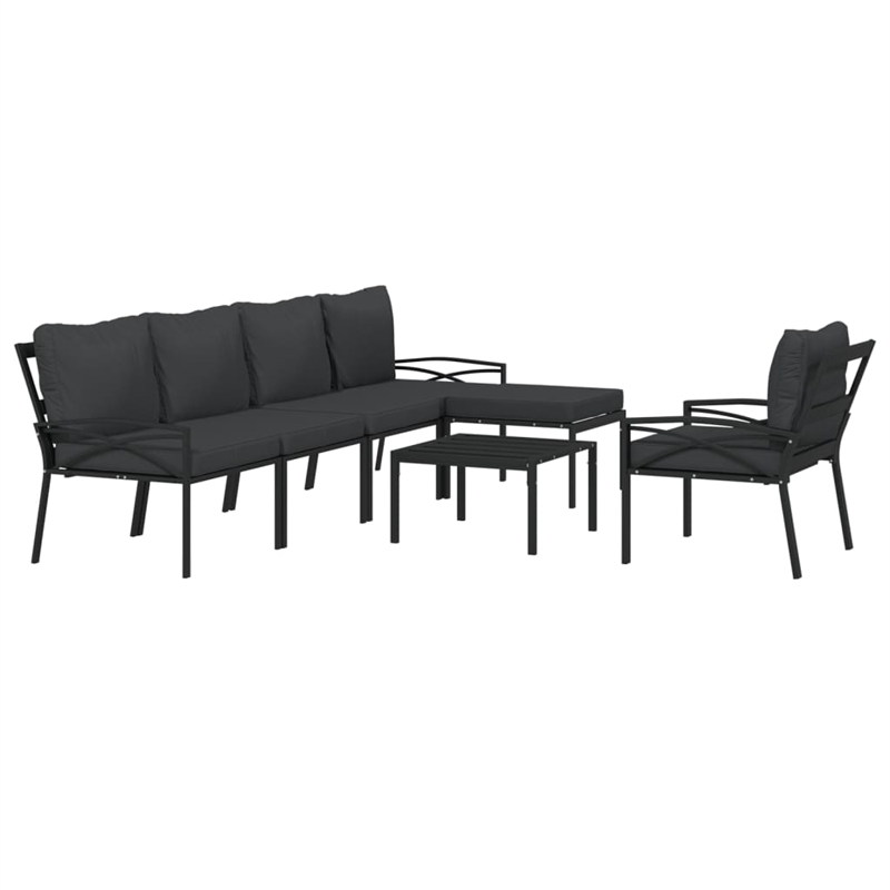 vidaXL 7 Piece Steel Garden Lounge Set in Black/Gray