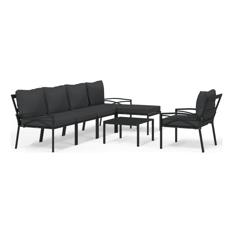 vidaXL 7 Piece Steel Garden Lounge Set in Black/Gray