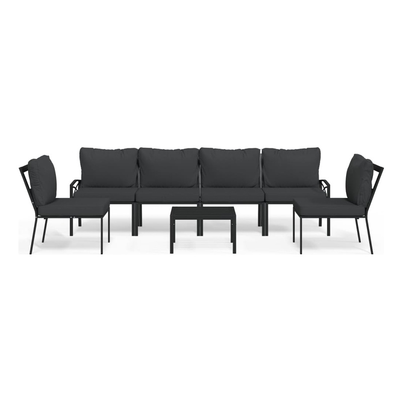 vidaXL 7 Piece Steel Garden Lounge Set in Black/Gray