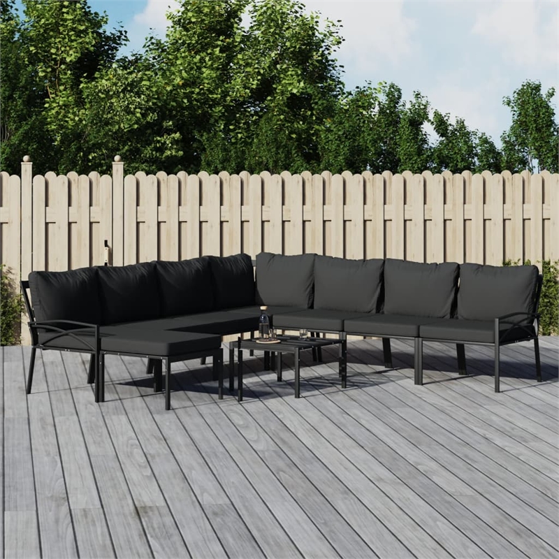 vidaXL 9 Piece Steel Small Garden Lounge Set in Black/Gray