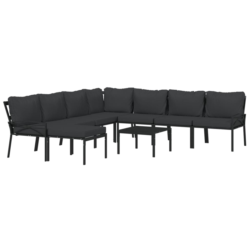 vidaXL 9 Piece Steel Small Garden Lounge Set in Black/Gray