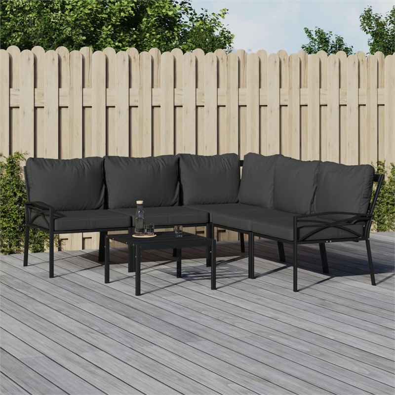 vidaXL 6 Piece Steel Garden Lounge Set in Black/Gray
