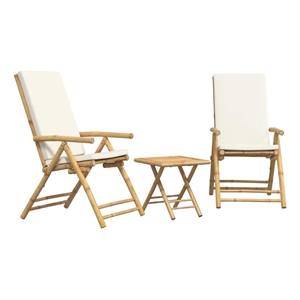 vidaXL 3 Piece Bamboo Small Bistro Set in White/Cream