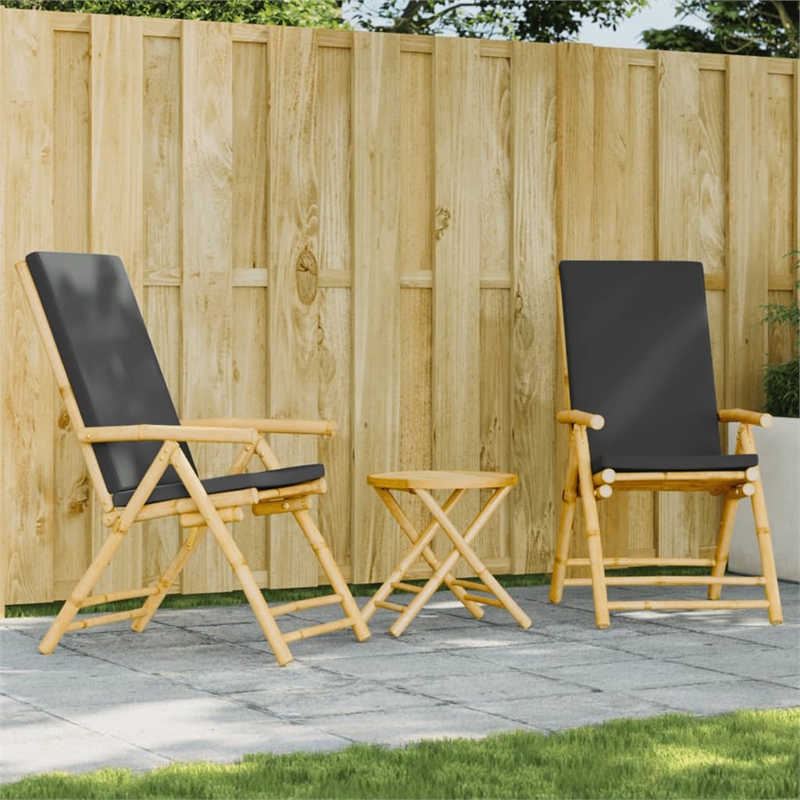 vidaXL 3 Piece Bamboo Small Bistro Set in Gray/Brown/Natural
