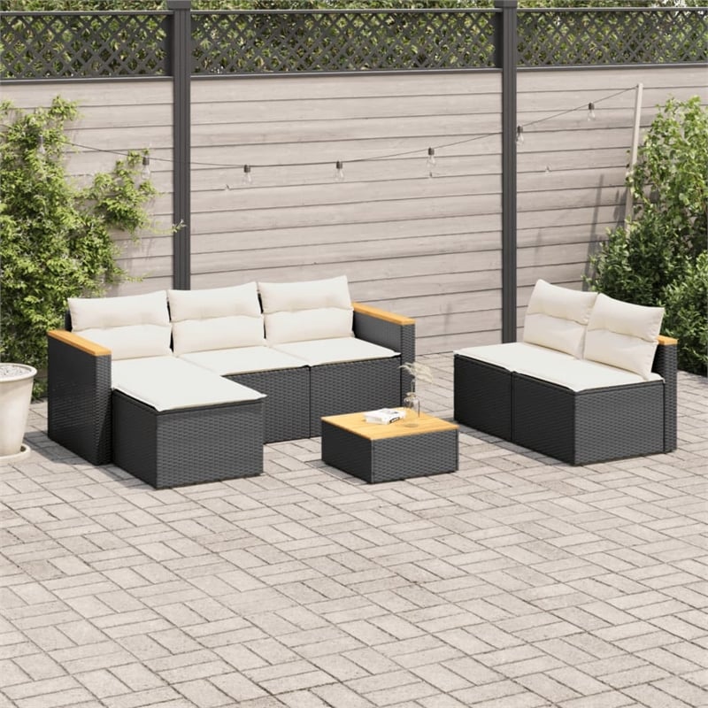 vidaXL 5 Piece Solid Acacia Wood Small Sofa Set in Black/White/Brown/Cream