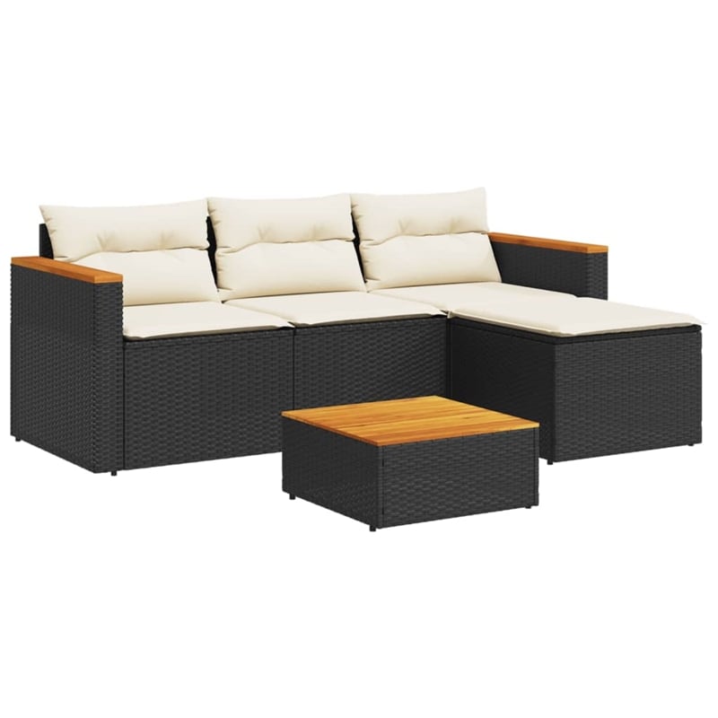 vidaXL 5 Piece Solid Acacia Wood Small Sofa Set in Black/White/Brown/Cream