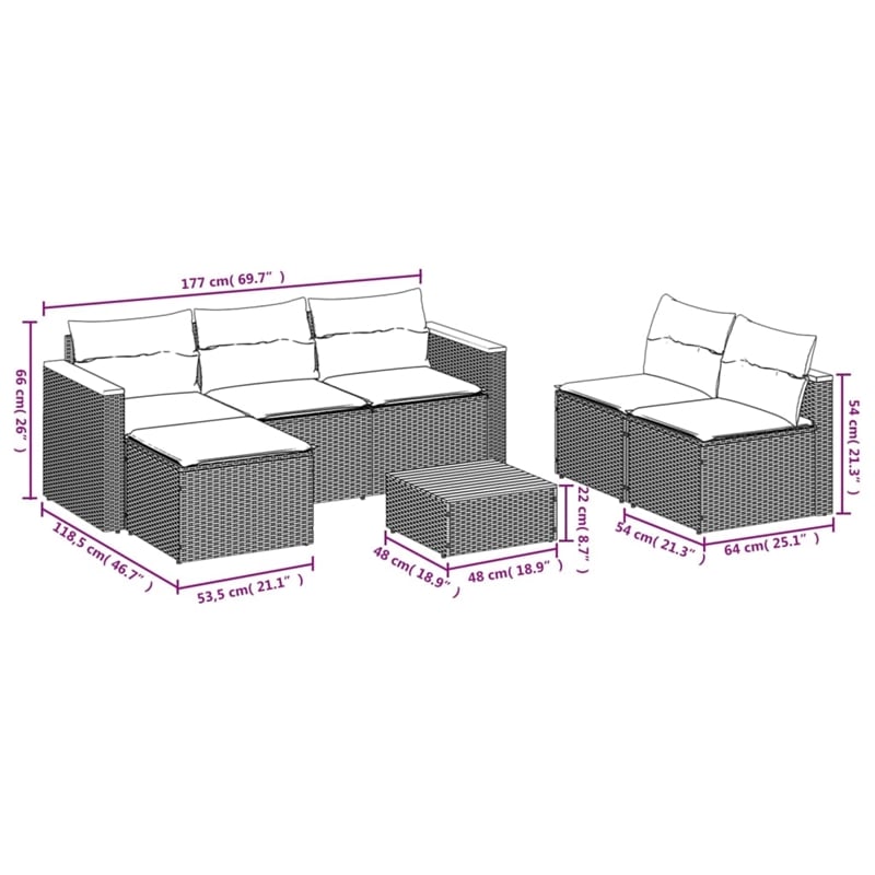 vidaXL 5 Piece Solid Acacia Wood Small Sofa Set in Black/White/Brown/Cream
