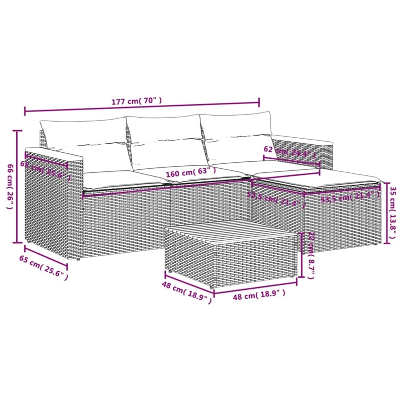 vidaXL 5 Piece Solid Acacia Wood Small Sofa Set in Black/White/Brown/Cream