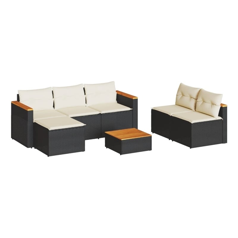 vidaXL 5 Piece Solid Acacia Wood Small Sofa Set in Black/White/Brown/Cream