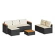 vidaXL 5 Piece Solid Acacia Wood Small Sofa Set in Black/White/Brown/Cream