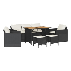vidaXL 6 Piece Solid Acacia Wood Sofa Set in Black/White/Cream