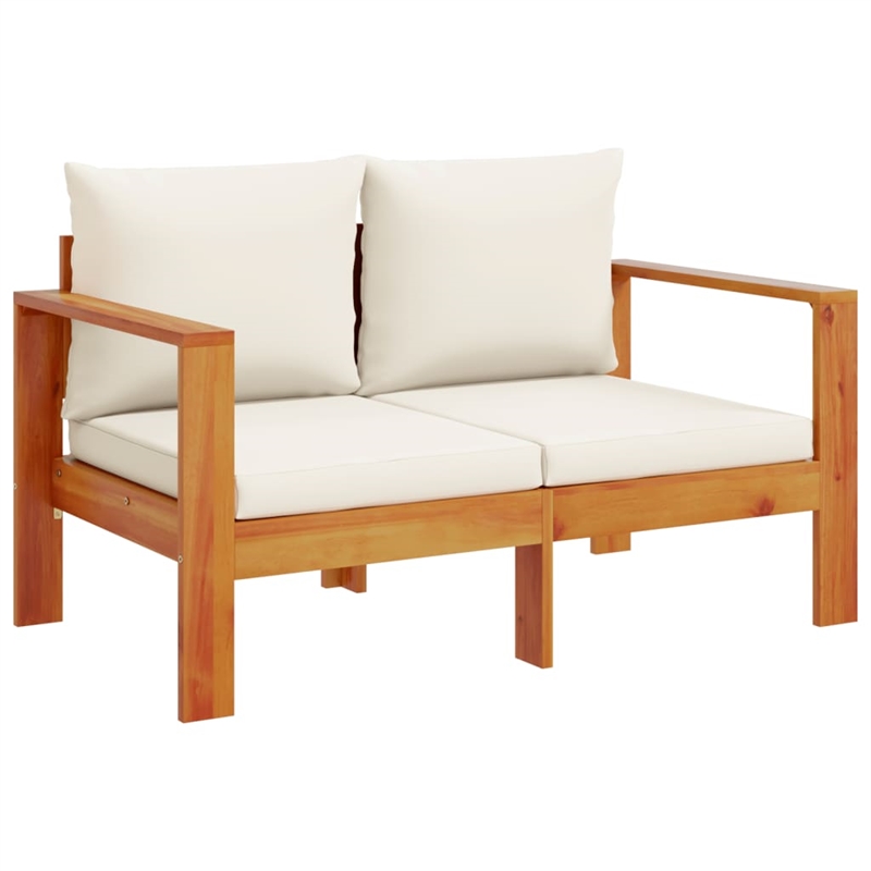 vidaXL 5 Piece Solid Acacia Wood Medium Sofa Set in White/Cream