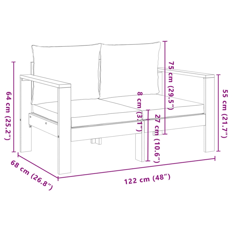 vidaXL 5 Piece Solid Acacia Wood Medium Sofa Set in White/Cream