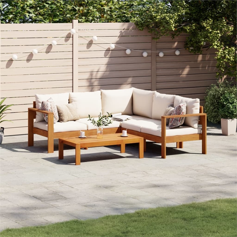 vidaXL 4 Piece Solid Acacia Wood Sofa Set in White/Cream/Natural