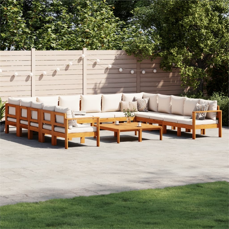 vidaXL 10 Piece Solid Acacia Wood Sofa Set in White/Cream/Natural