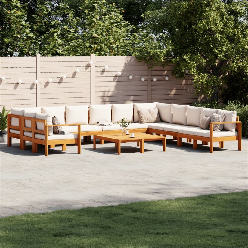 vidaXL 9 Piece Solid Acacia Wood Sofa Set in White/Cream/Natural