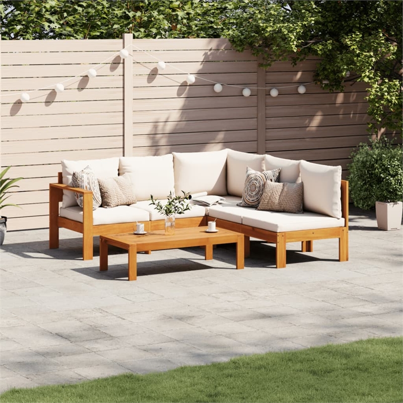 vidaXL 4 Piece Solid Acacia Wood Sofa Set in White/Cream