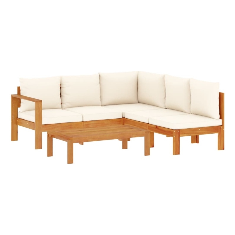 vidaXL 4 Piece Solid Acacia Wood Sofa Set in White/Cream