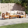 vidaXL 5 Piece Solid Acacia Wood Medium Sofa Set in White/Cream