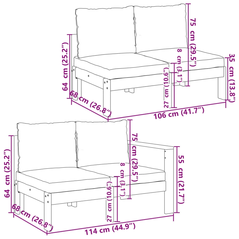 vidaXL 5 Piece Solid Acacia Wood Medium Sofa Set in White/Cream