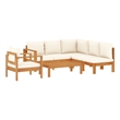vidaXL 5 Piece Solid Acacia Wood Medium Sofa Set in White/Cream