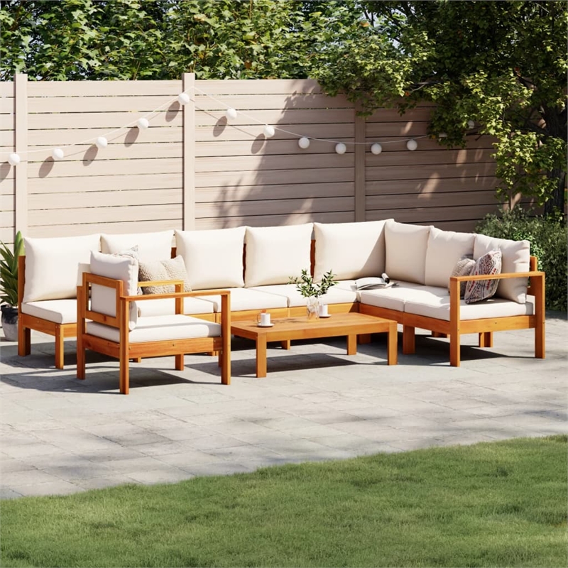 vidaXL 6 Piece Solid Acacia Wood Sofa Set in White/Cream