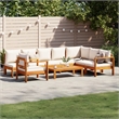 vidaXL 6 Piece Solid Acacia Wood Sofa Set in White/Cream