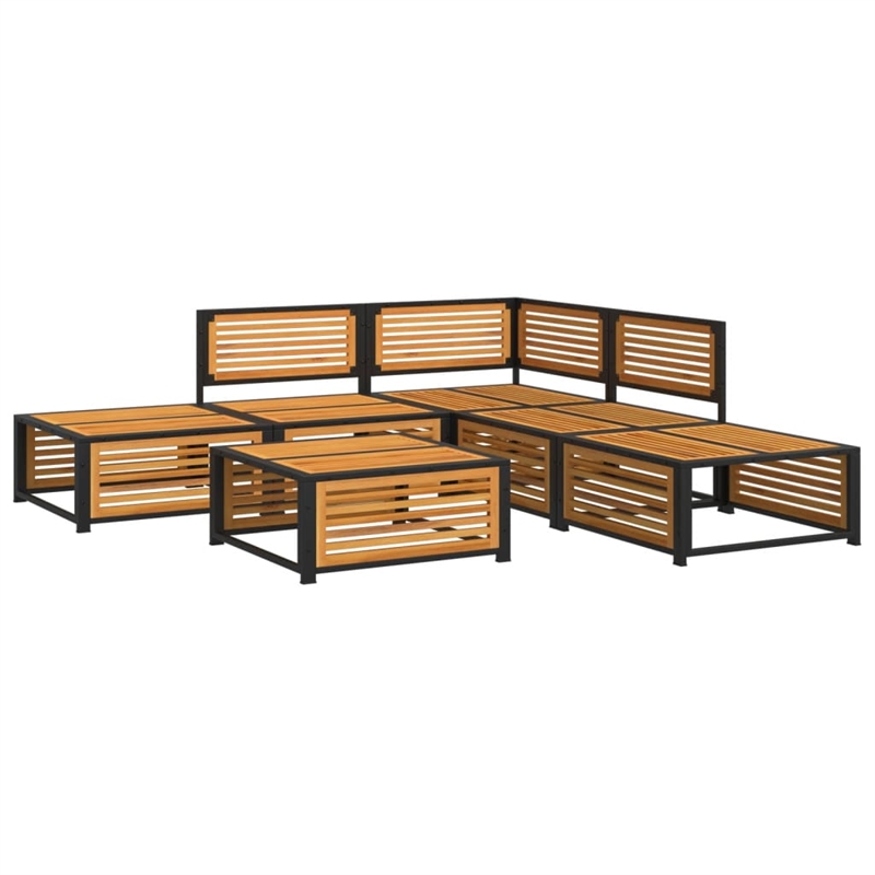 vidaXL 6 Piece Solid Acacia Wood Sofa Set in White/Cream/Natural