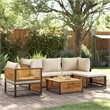 vidaXL 6 Piece Solid Acacia Wood Sofa Set in White/Cream/Natural