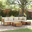 vidaXL 6 Piece Solid Acacia Wood Sofa Set in White/Cream