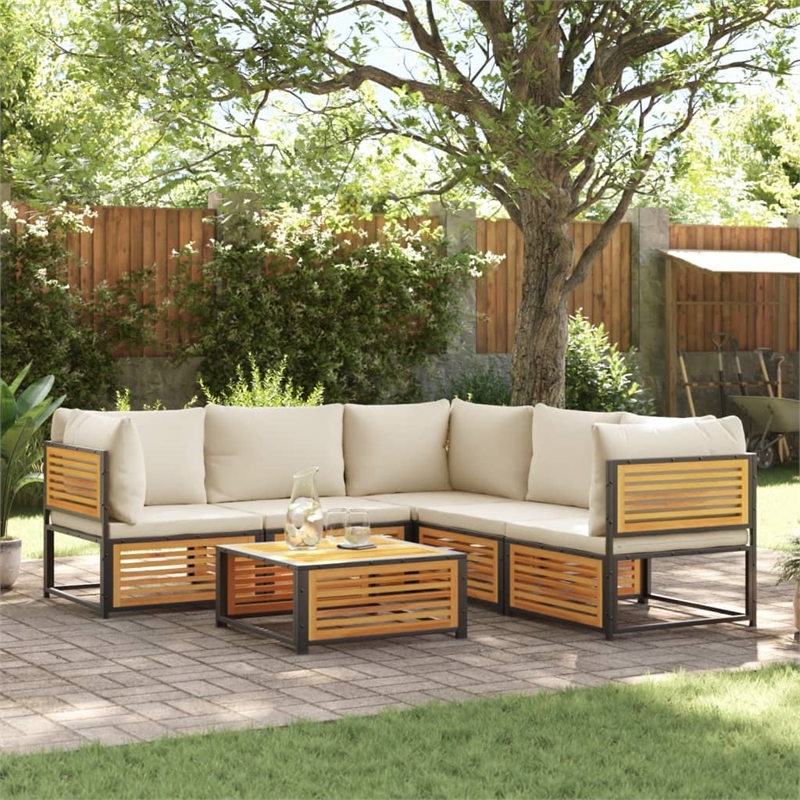 vidaXL 6 Piece Solid Acacia Wood Sofa Set in White/Cream