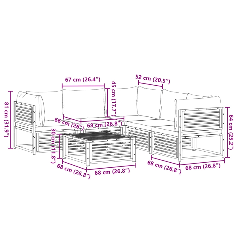 vidaXL 6 Piece Solid Acacia Wood Sofa Set in White/Cream