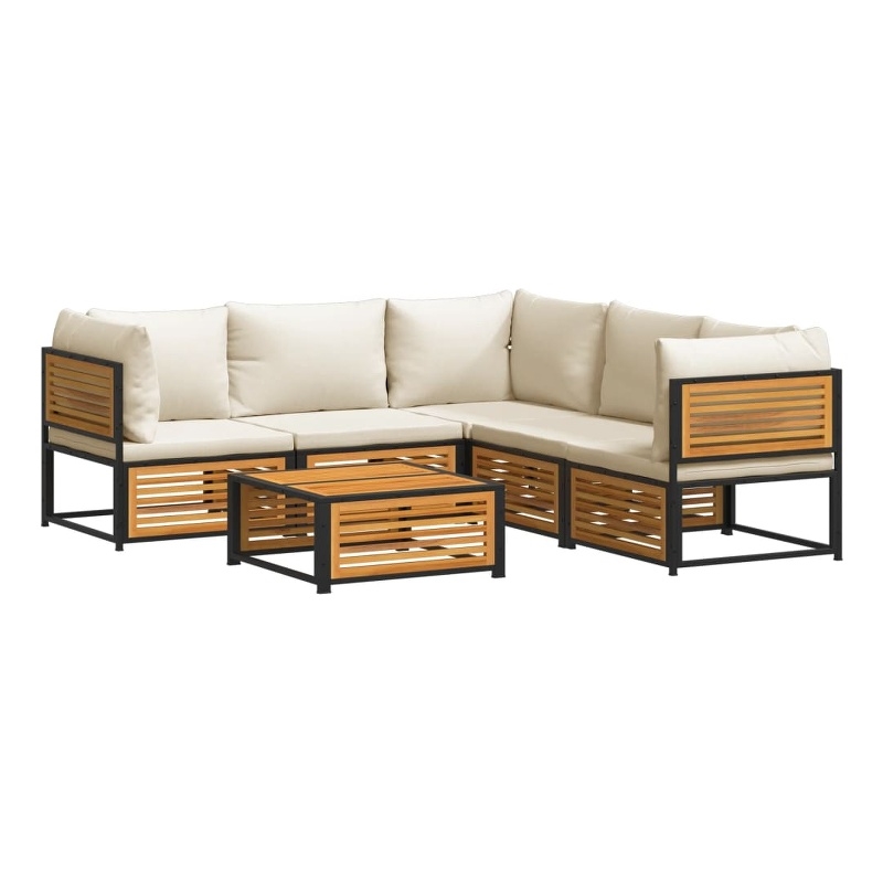 vidaXL 6 Piece Solid Acacia Wood Sofa Set in White/Cream