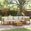 vidaXL 6 Piece Solid Acacia Wood Large Sofa Set in White/Cream