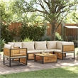 vidaXL 7 Piece Solid Acacia Wood Sofa Set in White/Cream