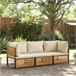 vidaXL 3 Piece Solid Acacia Wood Sofa Set in White/Cream