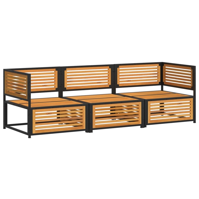vidaXL 3 Piece Solid Acacia Wood Sofa Set in White/Cream