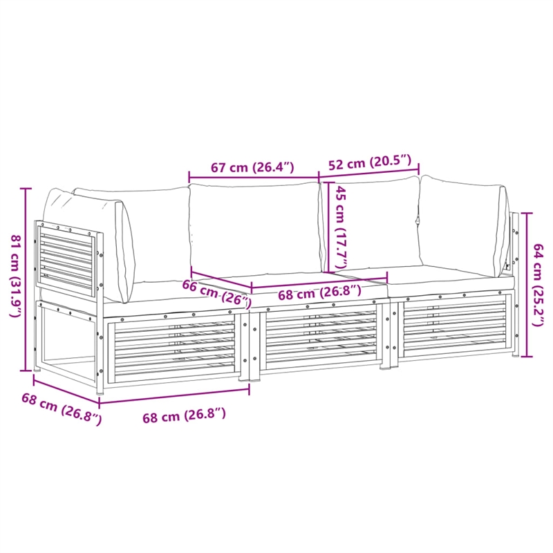 vidaXL 3 Piece Solid Acacia Wood Sofa Set in White/Cream