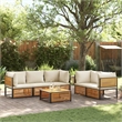 vidaXL Solid Acacia Wood Sofa Set in White/Brown/Cream