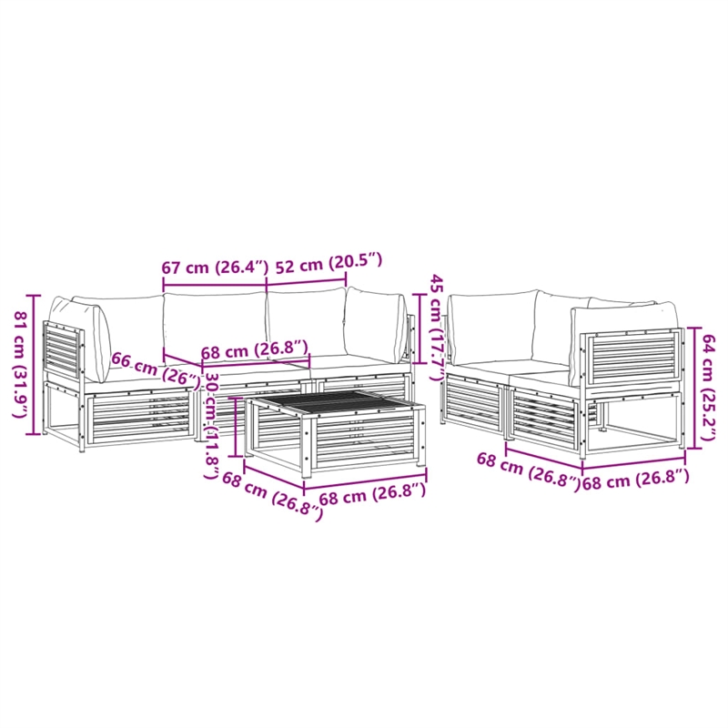 vidaXL Solid Acacia Wood Sofa Set in White/Brown/Cream